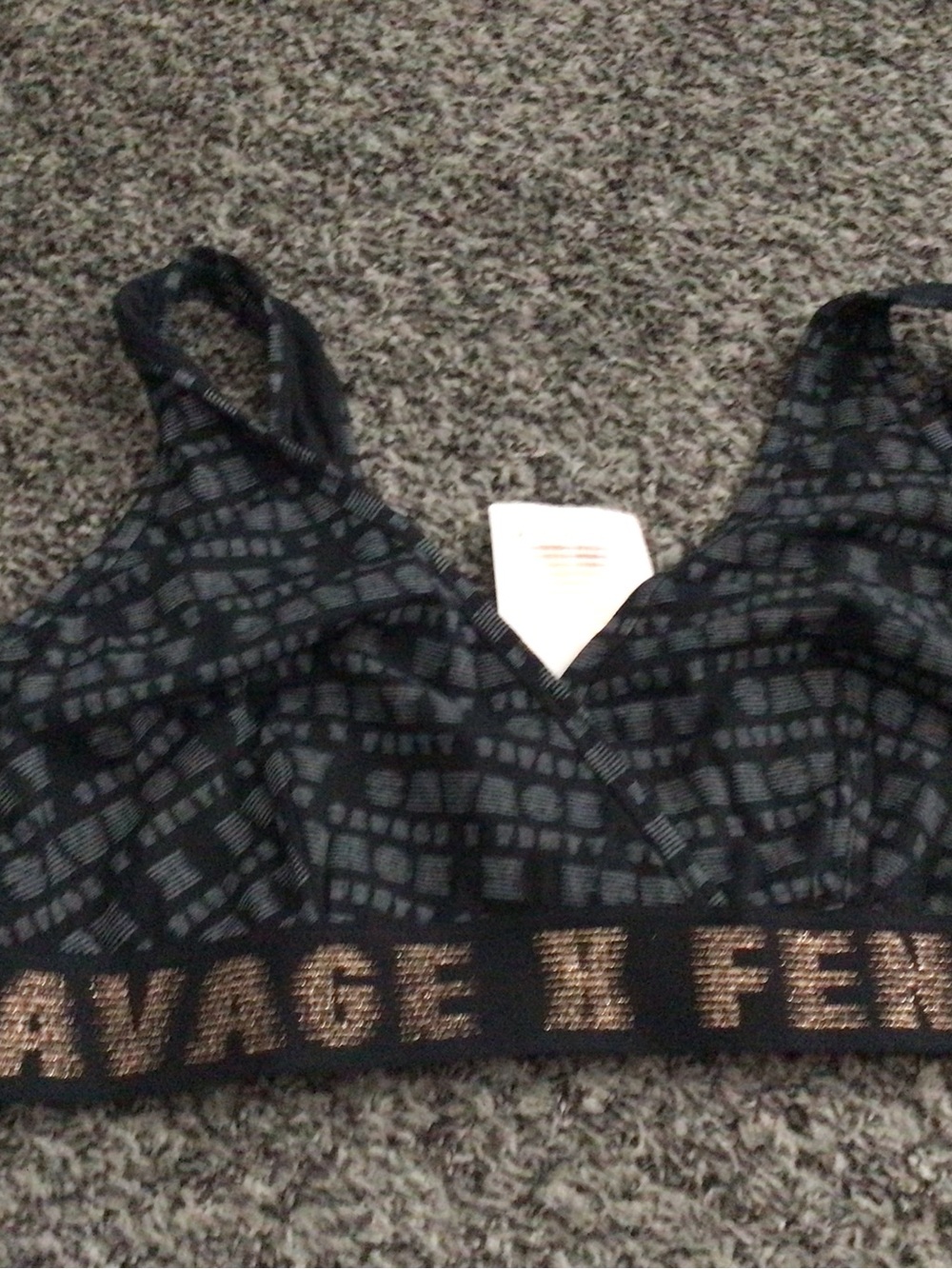Savage X Fenty Black Patterned Sports Bralette with Branded Band